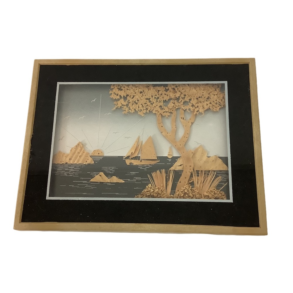 Framed Cork Cut Picture Artwork with Sail Boats